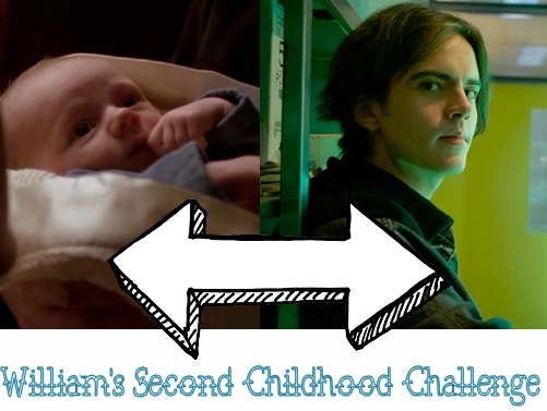 arrow with double heads, baby William on left, 17-year-old Jackson on right