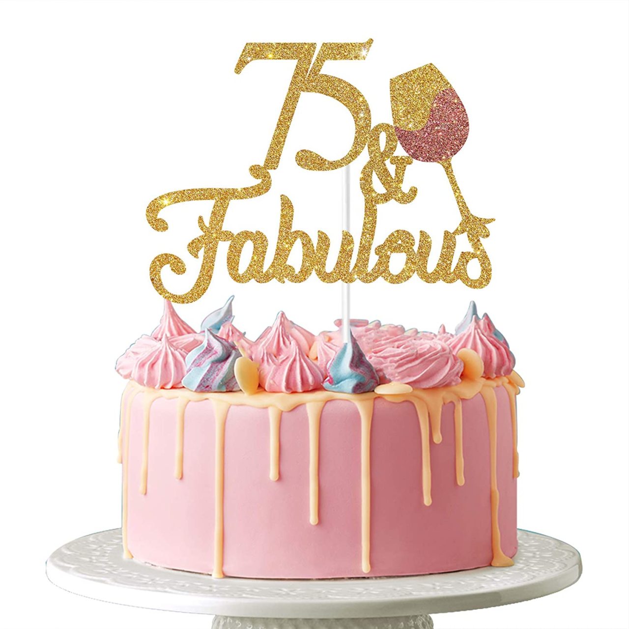 pink and gold, fancy 75th birthday cake
