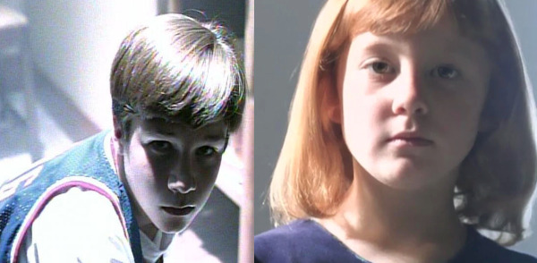childhood photos of unhappy looking Dana and Fox