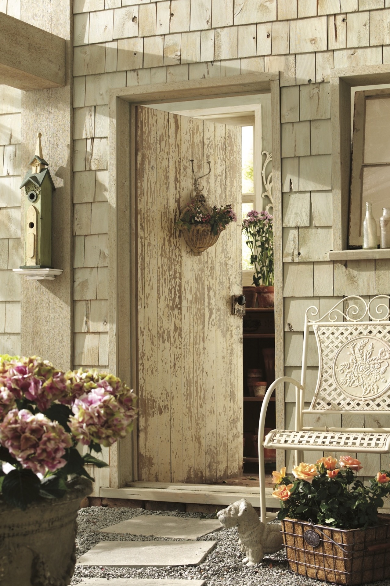 a porch decorated for Easter in a tasteful, for adults way