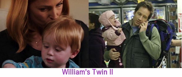 William held by Scully, baby girl held by Mulder